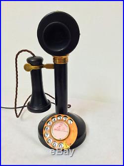 Vintage GEC Black Metal & Brass Candlestick Dial Telephone Phone Converted