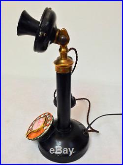 Vintage GEC Black Metal & Brass Candlestick Dial Telephone Phone Converted
