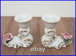 Vintage German Dresden Porcelain Clock with two Matching Candlesticks