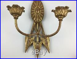 Vintage Giltwood Wall Sconces Made in Italy Arrows Flowers Candlestick No. 419