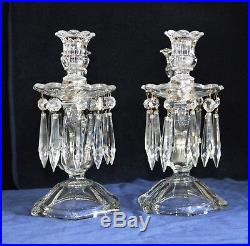 Vintage Glass Ornate Twin Arm Candelabras with Cut Glass Lustres Pair of