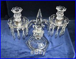 Vintage Glass Ornate Twin Arm Candelabras with Cut Glass Lustres Pair of
