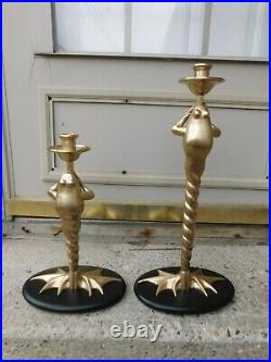 Vintage Gorgeous Pair Of 1979 Chapman Twisted Frog Brass Candle Holders