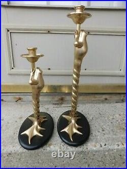 Vintage Gorgeous Pair Of 1979 Chapman Twisted Frog Brass Candle Holders
