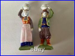 Vintage HB Henriot QUIMPER Figural Candlestick Pair Peasants 7 5/8 France