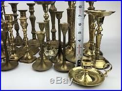 Vintage HUGE Mixed Lot 35 Solid BRASS Candlestick Holders Party Weddings Event A