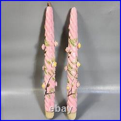 Vintage Hand Painted Candle Sticks Japan Porcelain Candle Flower Design Pink 10