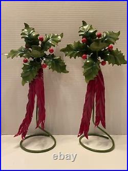 Vintage Hand painted Metal Tole Ware Holly Candle Sticks (pair) Made Italy 15