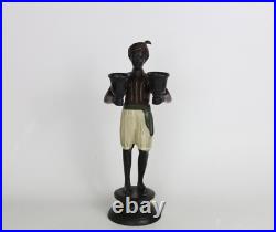 Vintage Heavy Blackamoor Nubian Servant Figurine Double Candlestick Holder Rare