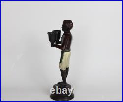 Vintage Heavy Blackamoor Nubian Servant Figurine Double Candlestick Holder Rare