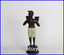 Vintage Heavy Blackamoor Nubian Servant Figurine Double Candlestick Holder Rare