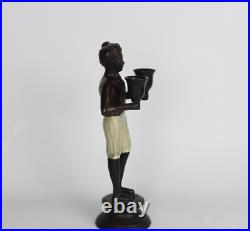 Vintage Heavy Blackamoor Nubian Servant Figurine Double Candlestick Holder Rare