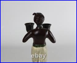 Vintage Heavy Blackamoor Nubian Servant Figurine Double Candlestick Holder Rare