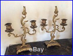 Vintage Heavy Pair Of Brass Double Arm Candlestick Holder