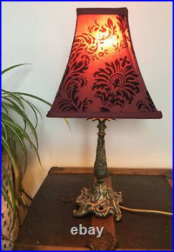 Vintage Heavy cast solid brass ornate Art Nouveau candle stick light Table Lamp