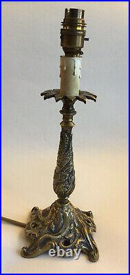 Vintage Heavy cast solid brass ornate Art Nouveau candle stick light Table Lamp