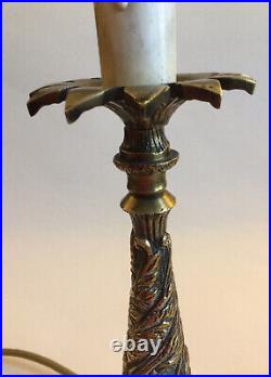 Vintage Heavy cast solid brass ornate Art Nouveau candle stick light Table Lamp