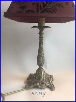 Vintage Heavy cast solid brass ornate Art Nouveau candle stick light Table Lamp