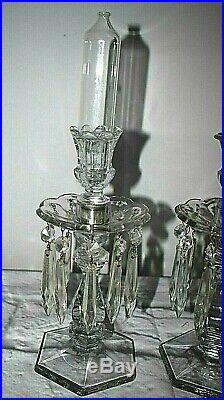 Vintage Heisey Old Williamsburg Candle Sticks Glass Tube Candles Bobeches Prism
