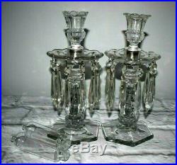 Vintage Heisey Old Williamsburg Candle Sticks Glass Tube Candles Bobeches Prism