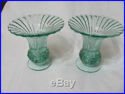 Vintage Heisey Ridgeleigh Zircon Pair 6 Flare Candlesticks And Oval Floral Bowl