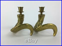 Vintage Hollywood Regency Brass Rams Horn Candle Holder Candlestick Pair