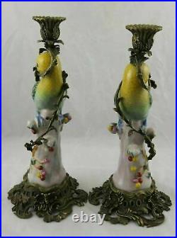 Vintage Hollywood Regency Bronze Ormolu Parrot Candlesticks Candleholders 14