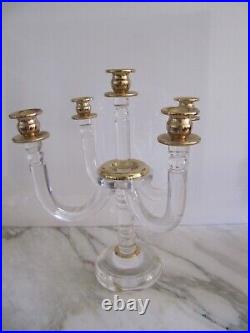 Vintage Hollywood Regency Lucite and Gilded 5 Arms Brass Candle Holder 13