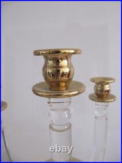 Vintage Hollywood Regency Lucite and Gilded 5 Arms Brass Candle Holder 13