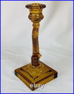Vintage IMPERIAL Amber Art Glass Dolphin Koi Fish 9 Candle Sticks READ