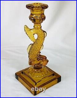 Vintage IMPERIAL Amber Art Glass Dolphin Koi Fish 9 Candle Sticks READ