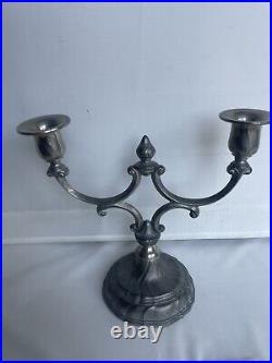 Vintage Irish Pewter Mullingar Pewter Candelabra Rare Candle Holder Vintage