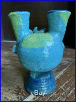 Vintage Italian Mid-Century art pottery ceramic Devil Face double candlestick