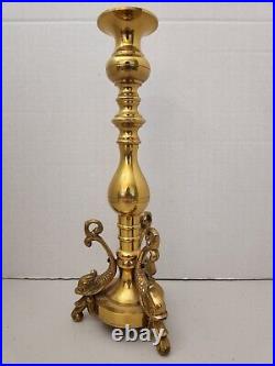 Vintage Japan 12.5×3 Solid Brass Koi Fish Candlestick Weighted Brass