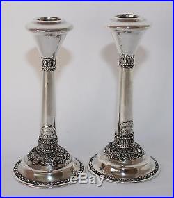 Vintage Judaica Rare Bezalel Sterling Candlesticks Yemenite Filigree #ju-202