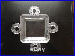 Vintage Lalique Cluny Centerpiece Square Tray with 4 Attached Candlestick Holders