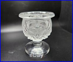 Vintage Lalique Frosted Glass Lion's Heads Candlestick Holder, 3.75 high