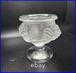 Vintage Lalique Frosted Glass Lion's Heads Candlestick Holder, 3.75 high