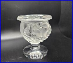 Vintage Lalique Frosted Glass Lion's Heads Candlestick Holder, 3.75 high