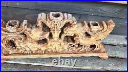 Vintage Large Carved Wood Triple Candlestick Mythical Beasts