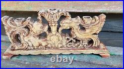 Vintage Large Carved Wood Triple Candlestick Mythical Beasts