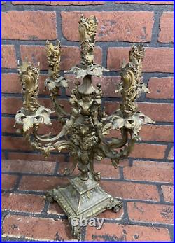 Vintage Large Ornate Brass Candelabra 4 Arm 5 Candle Candlestick Holder 17.5