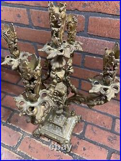 Vintage Large Ornate Brass Candelabra 4 Arm 5 Candle Candlestick Holder 17.5