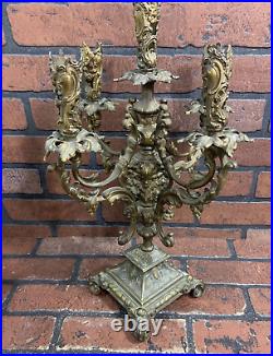 Vintage Large Ornate Brass Candelabra 4 Arm 5 Candle Candlestick Holder 17.5