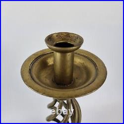 Vintage Large Pair Brass Candlesticks Open Twist Stems & Hexagonal Bases 34cm