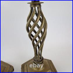 Vintage Large Pair Brass Candlesticks Open Twist Stems & Hexagonal Bases 34cm