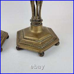 Vintage Large Pair Brass Candlesticks Open Twist Stems & Hexagonal Bases 34cm