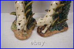 Vintage Leopard Palm Tree Majolica 10 1/4 Candle Holder Sticks Pair