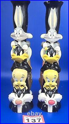 Vintage Looney Tunes Totem Candlestick Holders 1995 Warner Bros Stor Set of 2