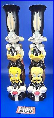 Vintage Looney Tunes Totem Candlestick Holders 1995 Warner Bros Stor Set of 2